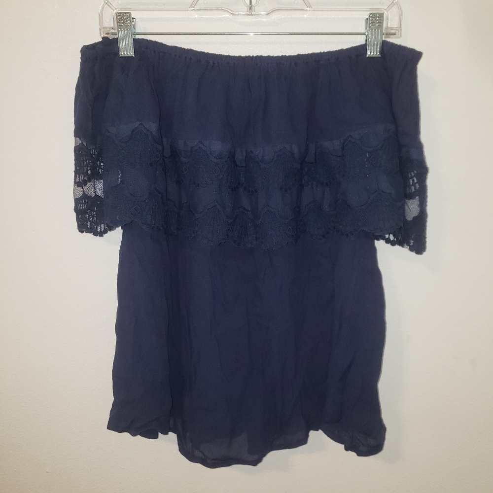 Navy Blue Off Shoulder Shirt